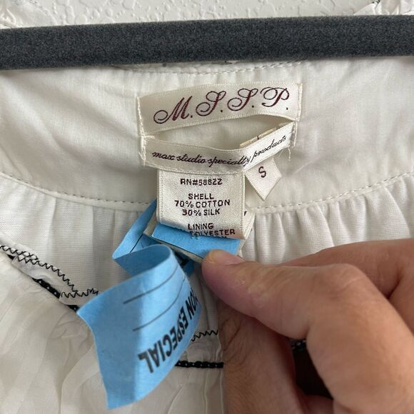 Max Studio MSSP Dress Small White Cotton Silk Blend Cottagecore Feminine Boho - Picture 3 of 6